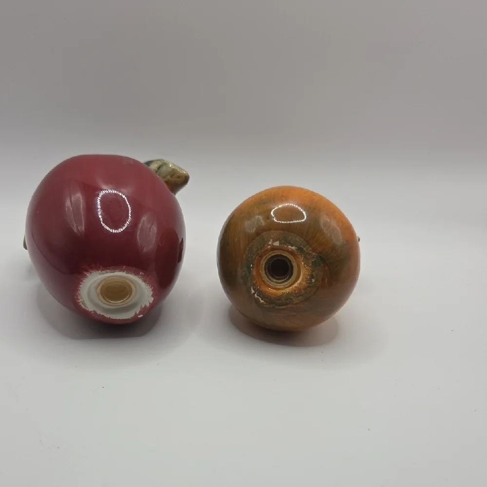 Salt And Pepper Shaker Sakura Red Apple and Brown Pear Ceramic Set